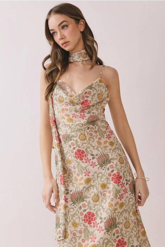 Scarf Neck Cowl Floral Maxi