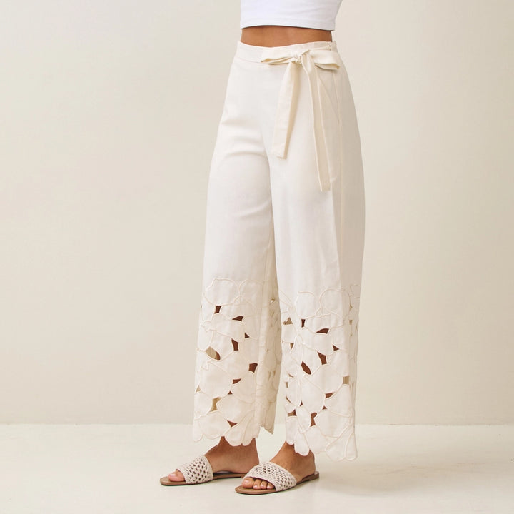 Embroidery Eyelet Linen Pants