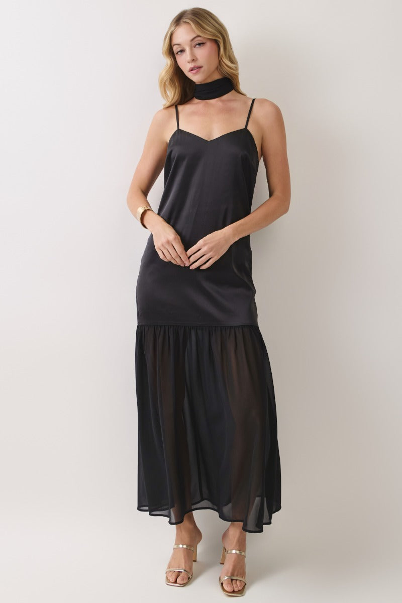 Chiffon Scarf Accent Maxi - Black
