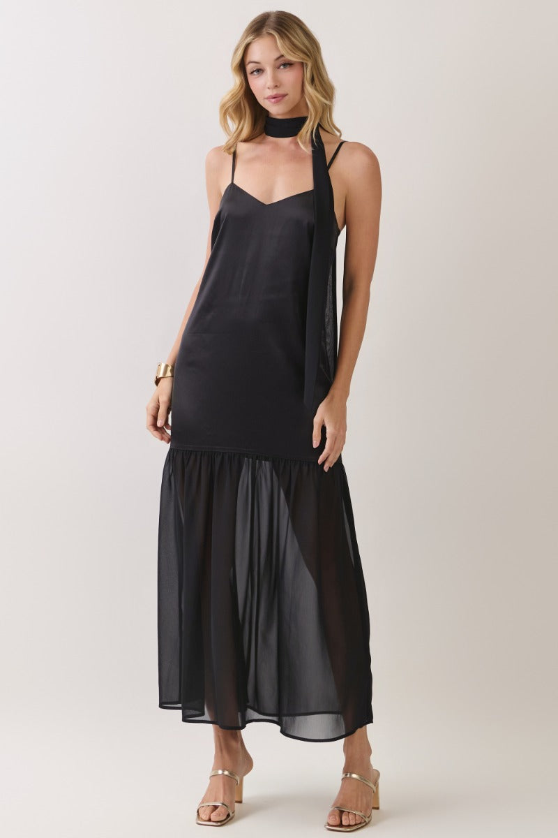 Chiffon Scarf Accent Maxi - Black