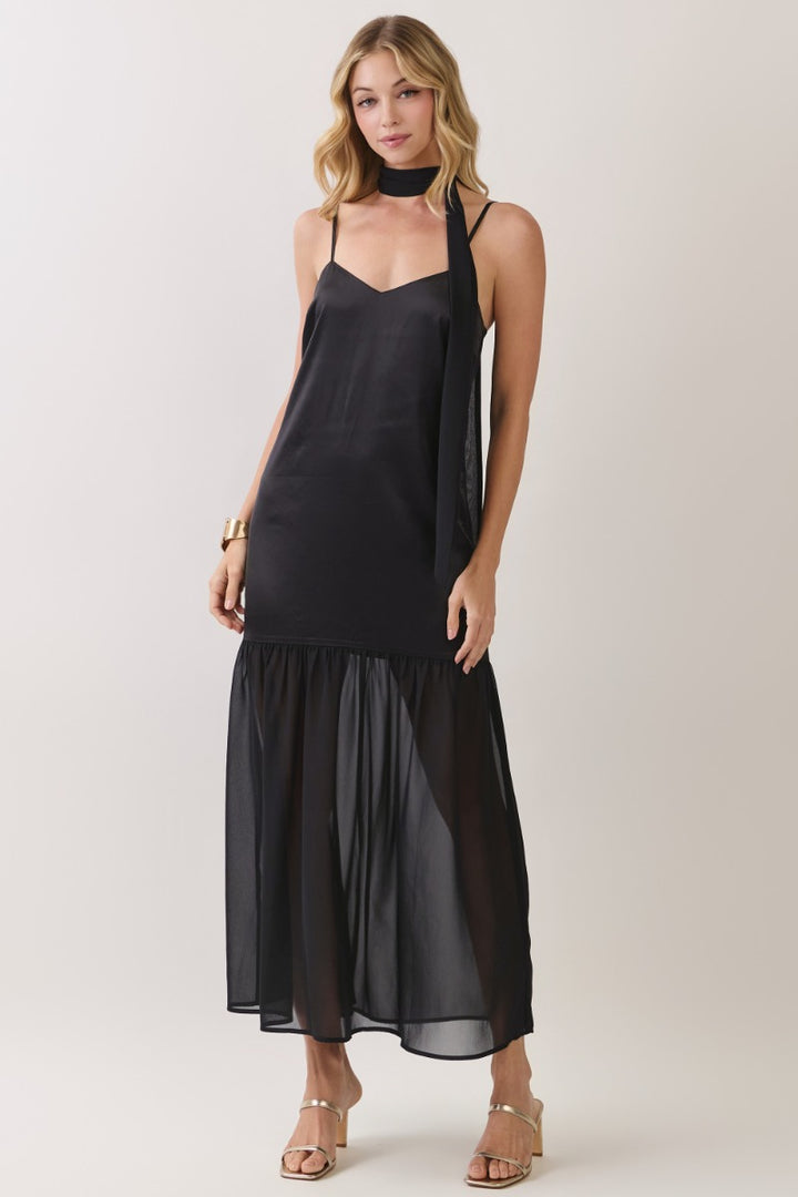 Chiffon Scarf Accent Maxi - Black