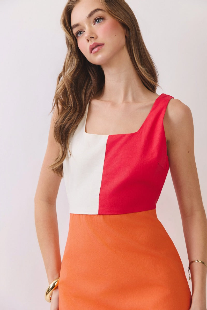 Color Block Square Neck Mini