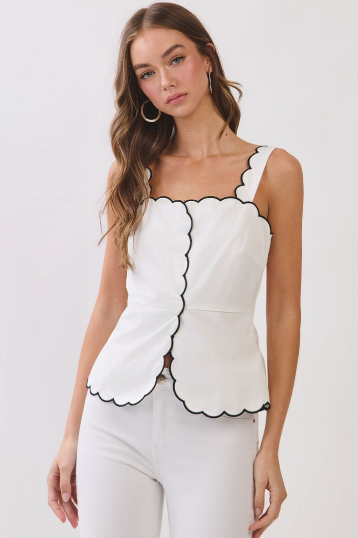 Scallop Square Neck Sleeveless Top