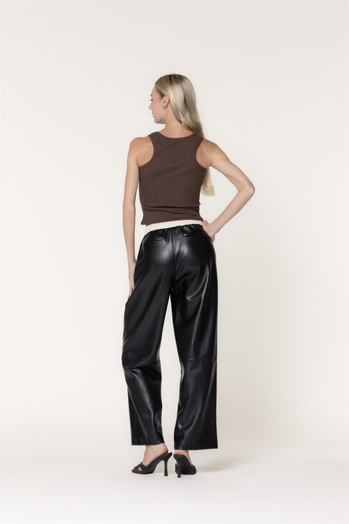 Contrast Leather Pants