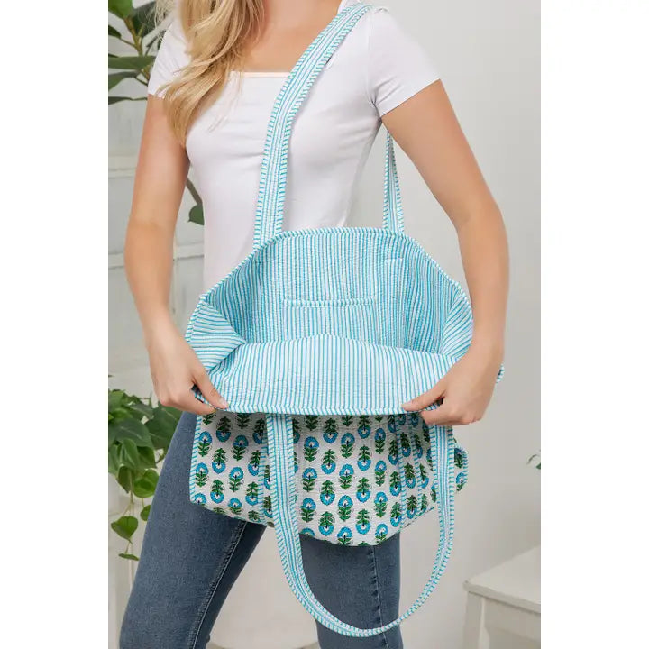 Floral Quilted Cotton Tote Bag