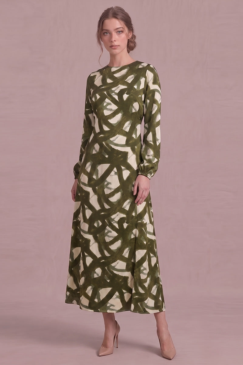Everly Dress in Cream/Olive