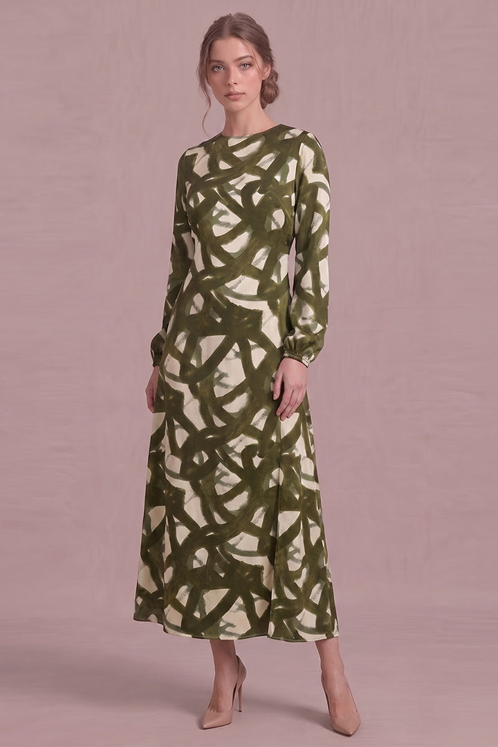 Everly Dress in Cream/Olive