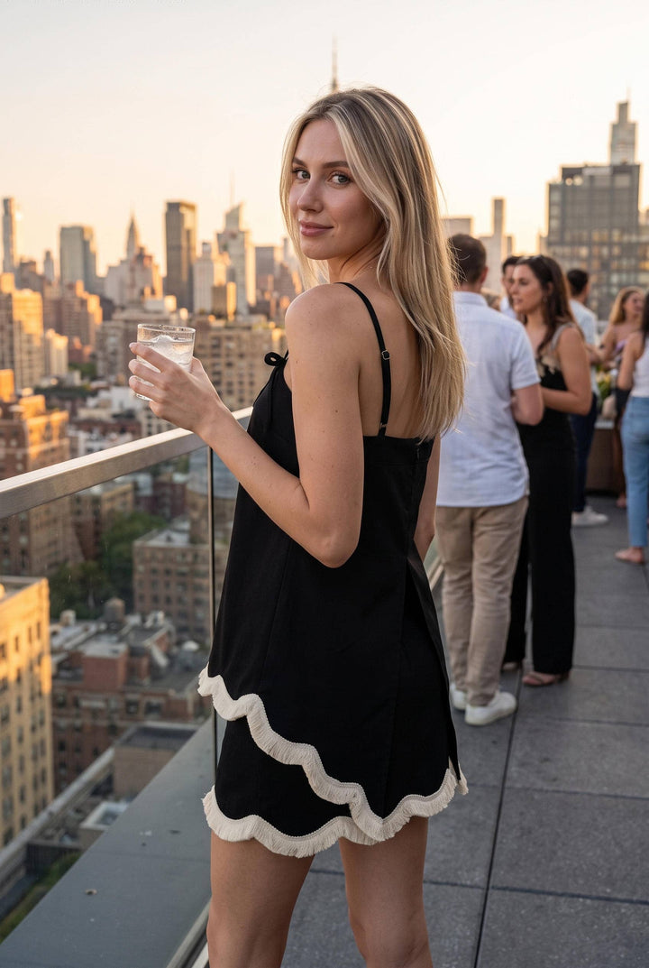 Marlee Set in black with cream scallop fringe