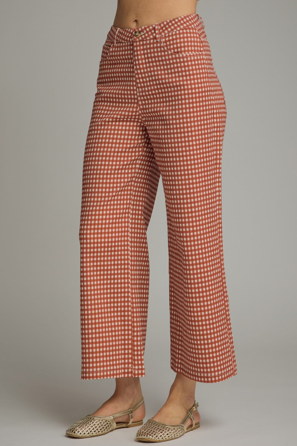 Gingham Pants in Rust - ENTRO P30616