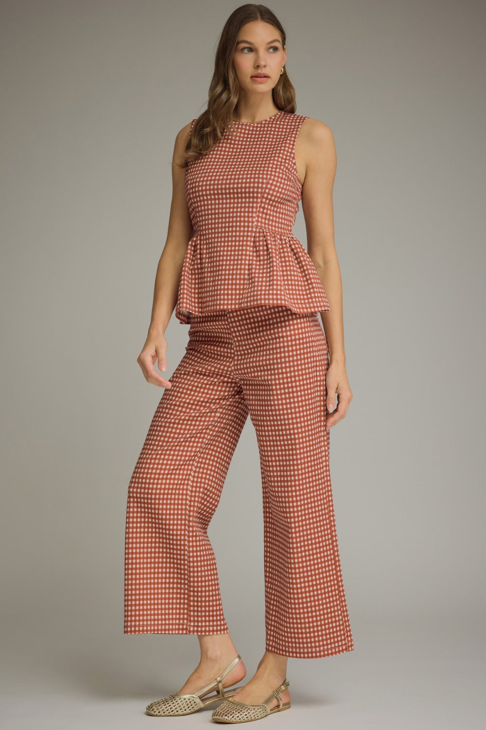 Gingham Pants in Rust - ENTRO P30616