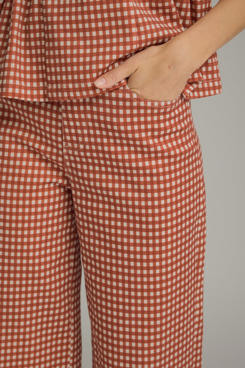 Gingham Pants in Rust - ENTRO P30616