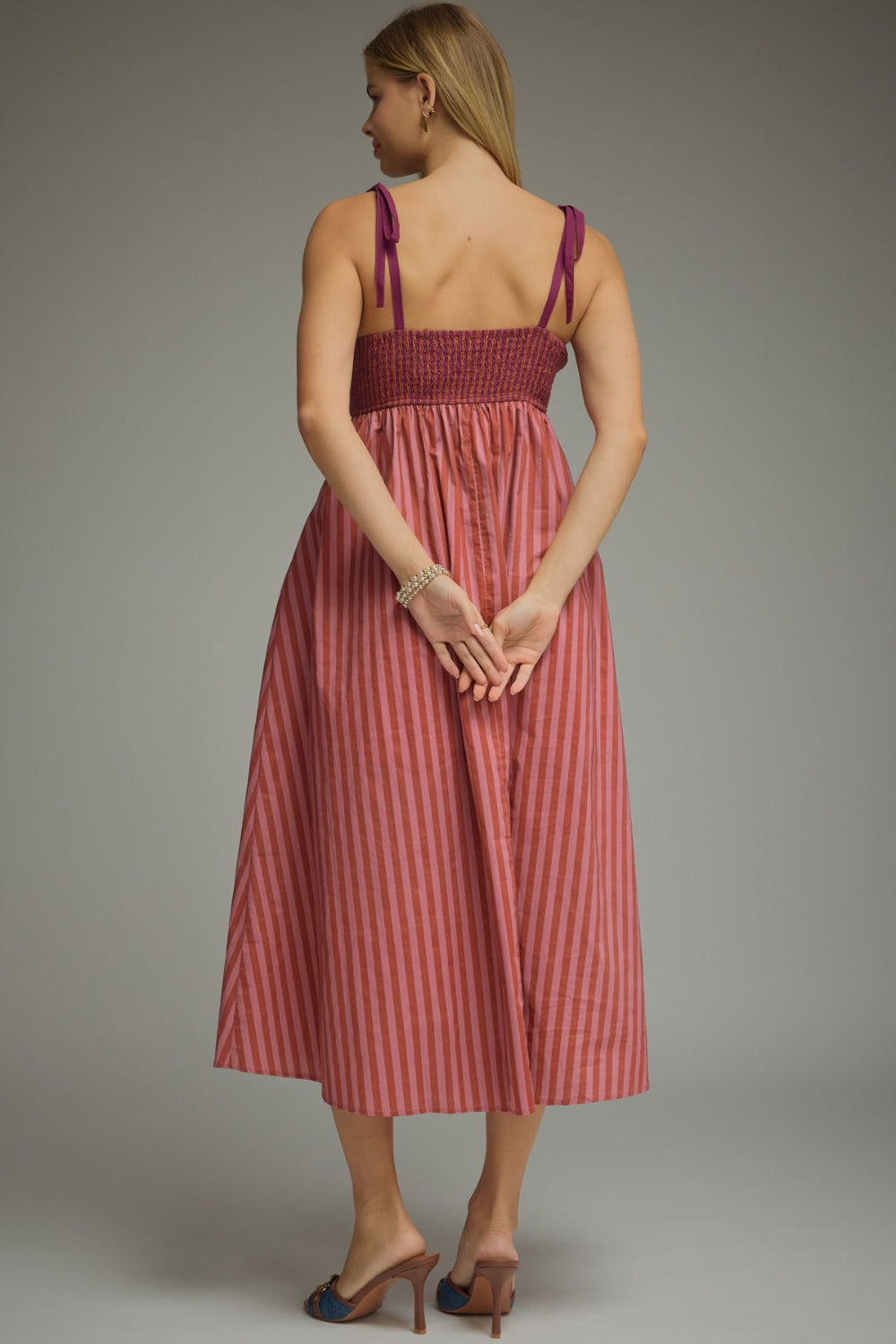 Lorna Dress in Plum — back view with smocked panel