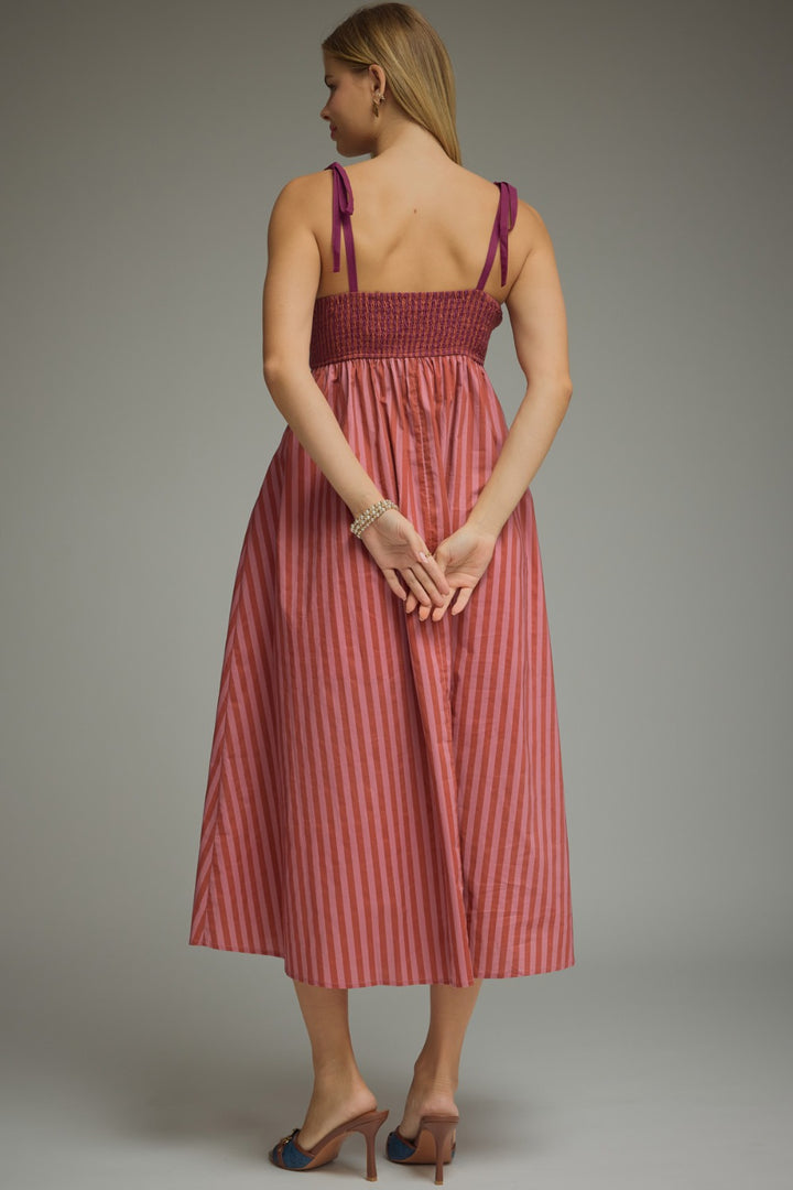 Lorna Dress in Plum — back view with smocked panel