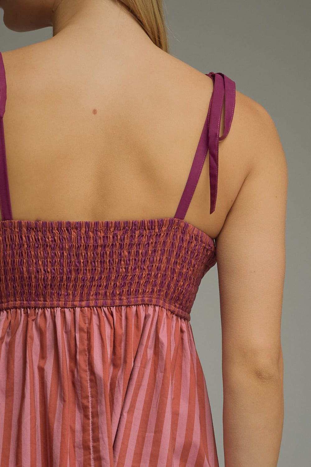 Lorna Dress in Plum — smocked back bodice detail