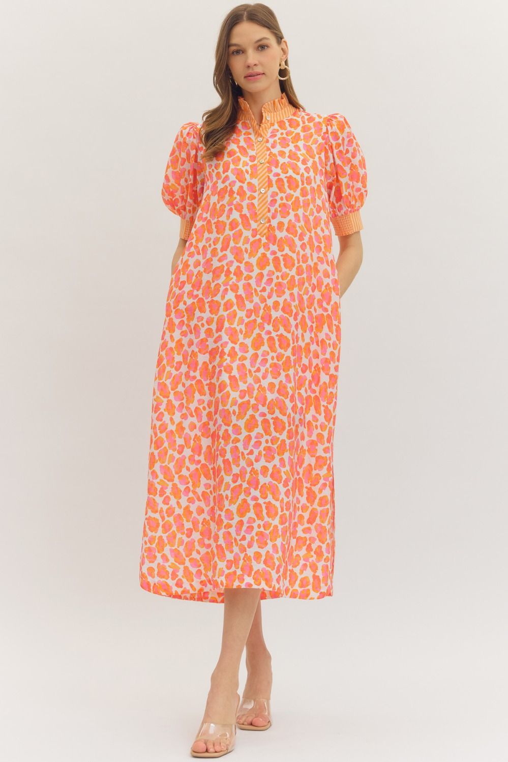 Leopard Ruffle Neck Dress