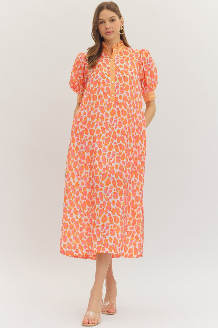 Leopard Ruffle Neck Dress