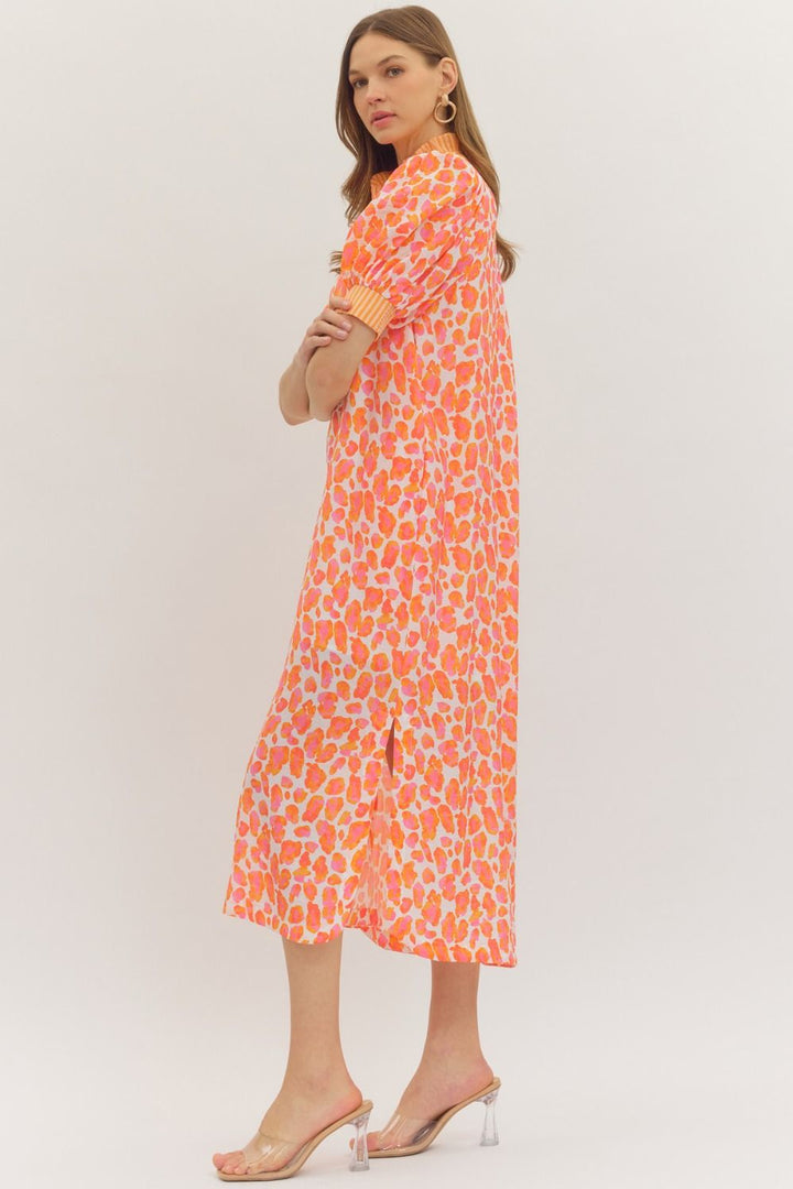 Leopard Ruffle Neck Dress