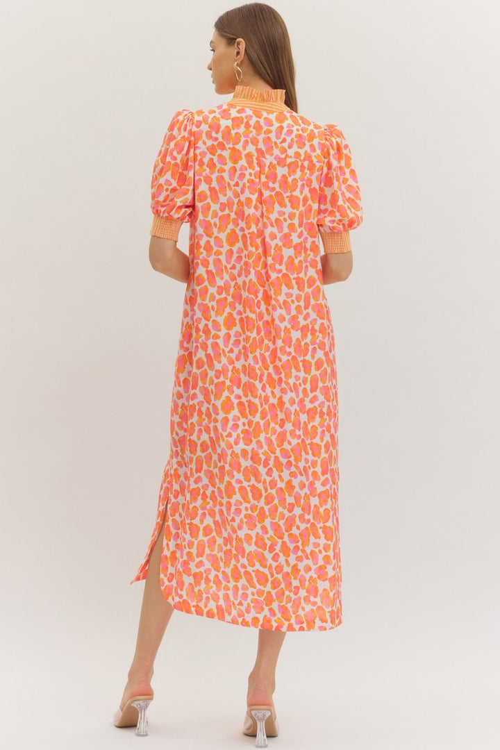Leopard Ruffle Neck Dress