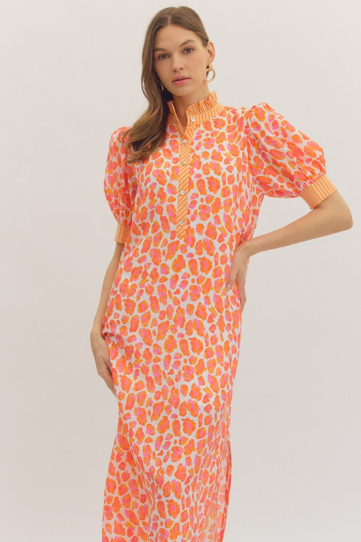 Leopard Ruffle Neck Dress