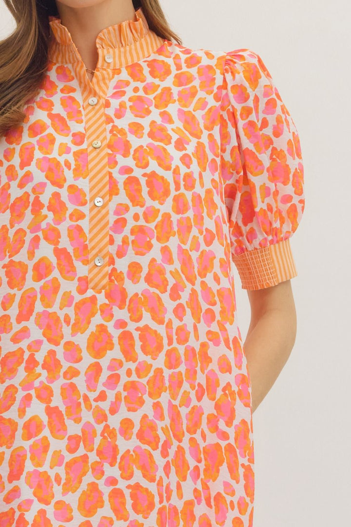 Leopard Ruffle Neck Dress