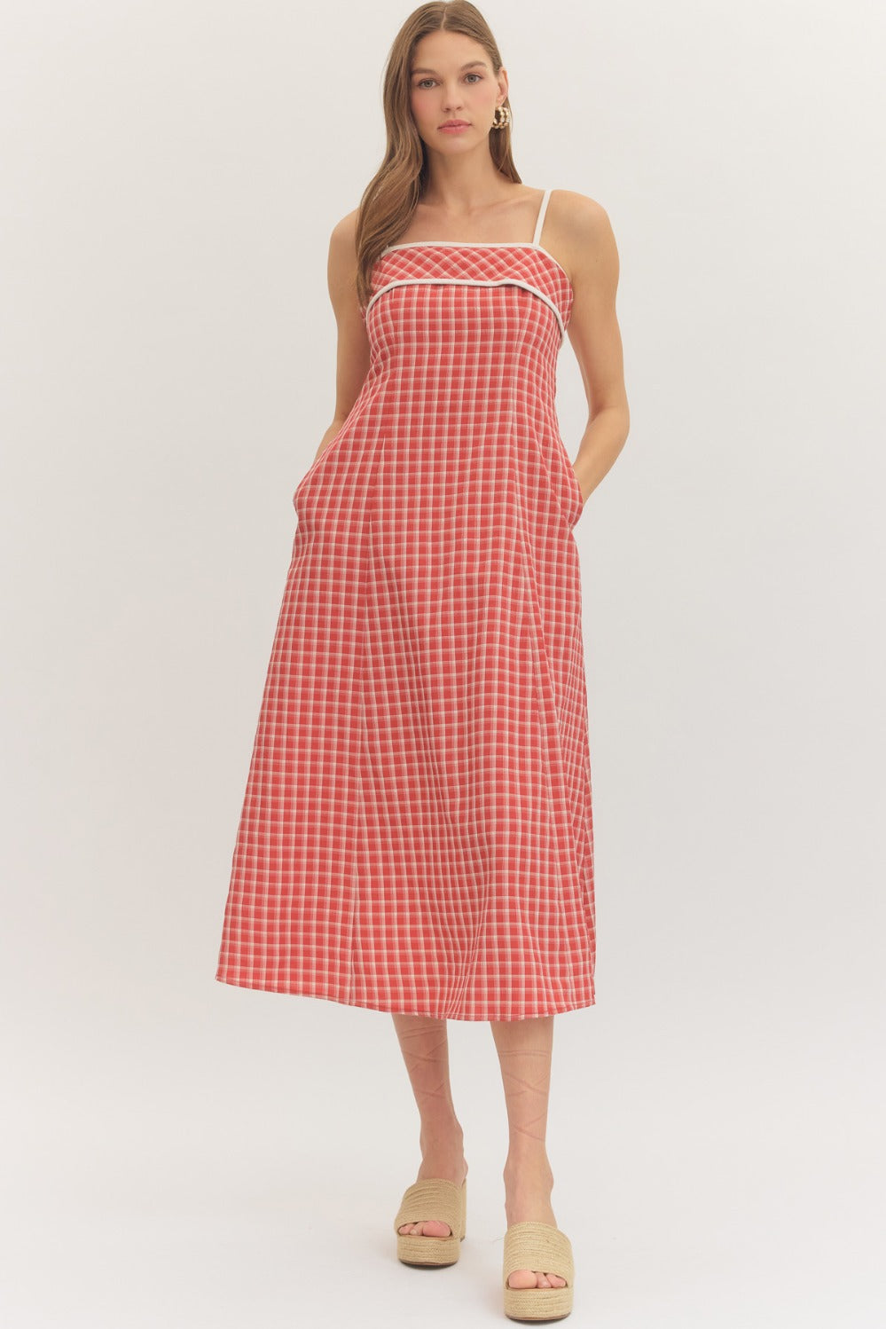 Cherry Gingham Spaghetti Midi