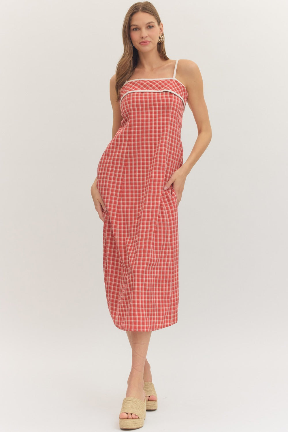 Cherry Gingham Spaghetti Midi