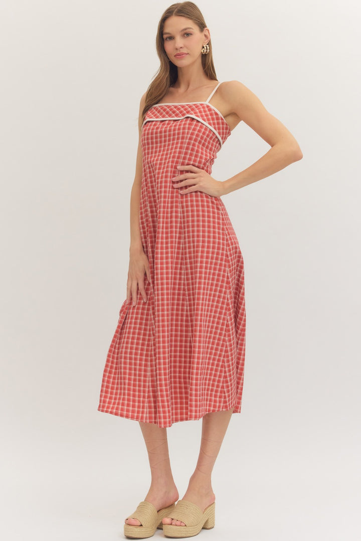 Cherry Gingham Spaghetti Midi