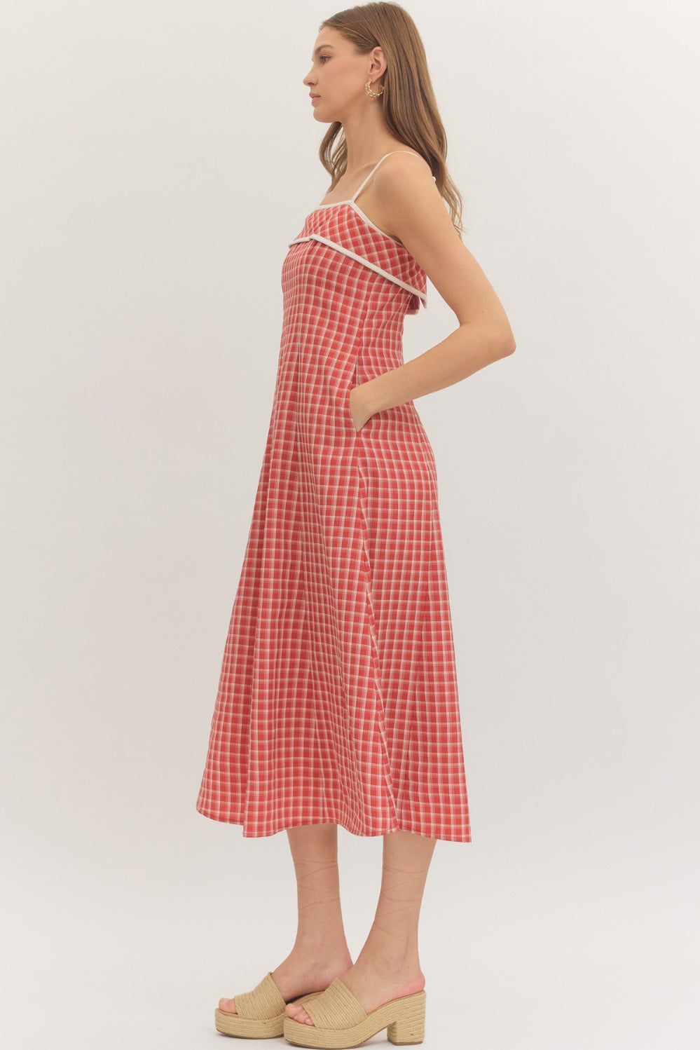 Cherry Gingham Spaghetti Midi