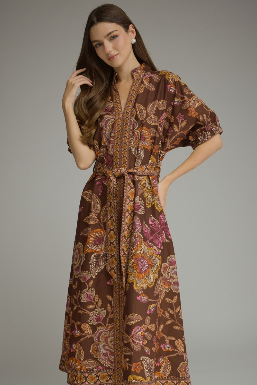Rosalind Dress in Terra Cotta — belted waist detail