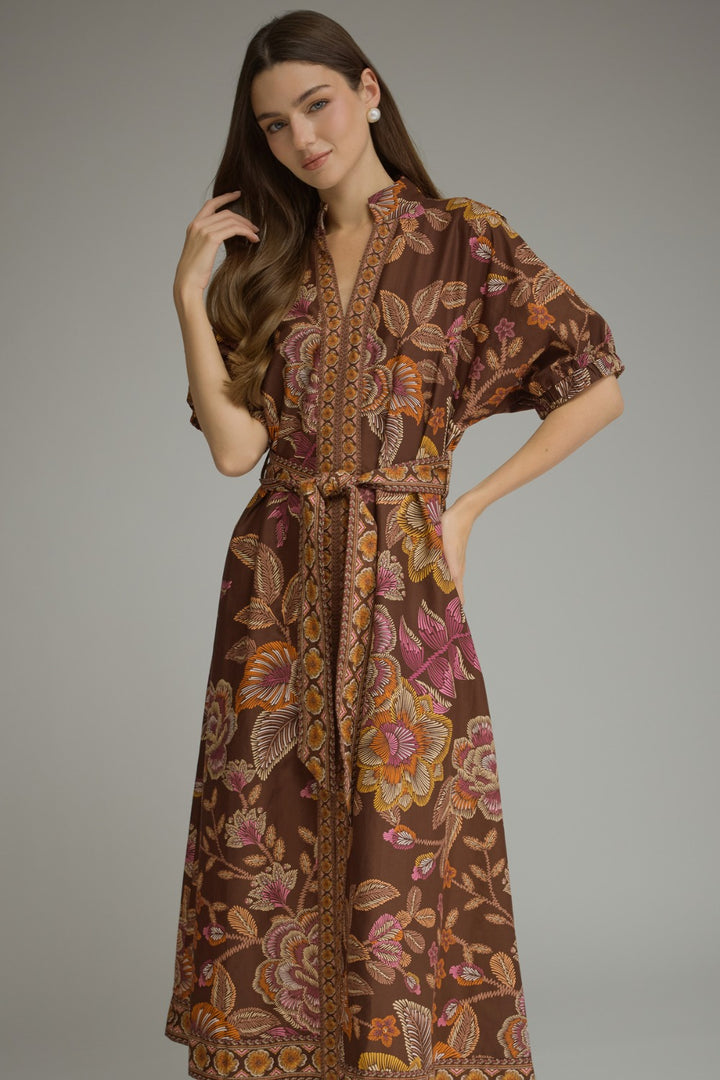 Rosalind Dress in Terra Cotta — belted waist detail