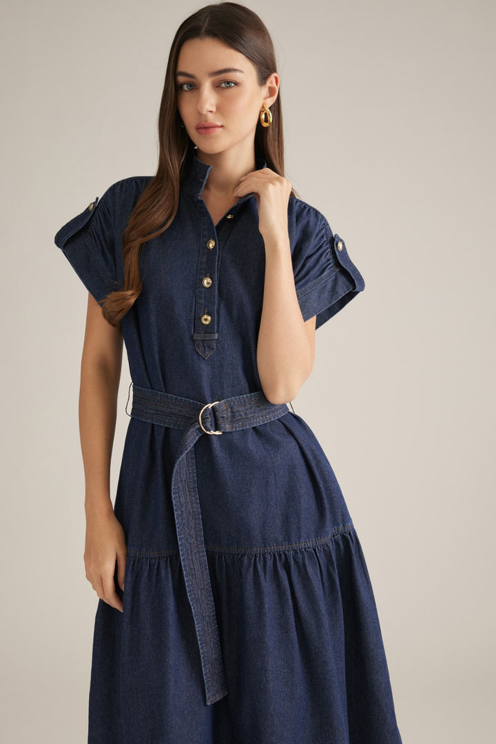 Coralie Dress in Dk Denim - ENTRO D33311
