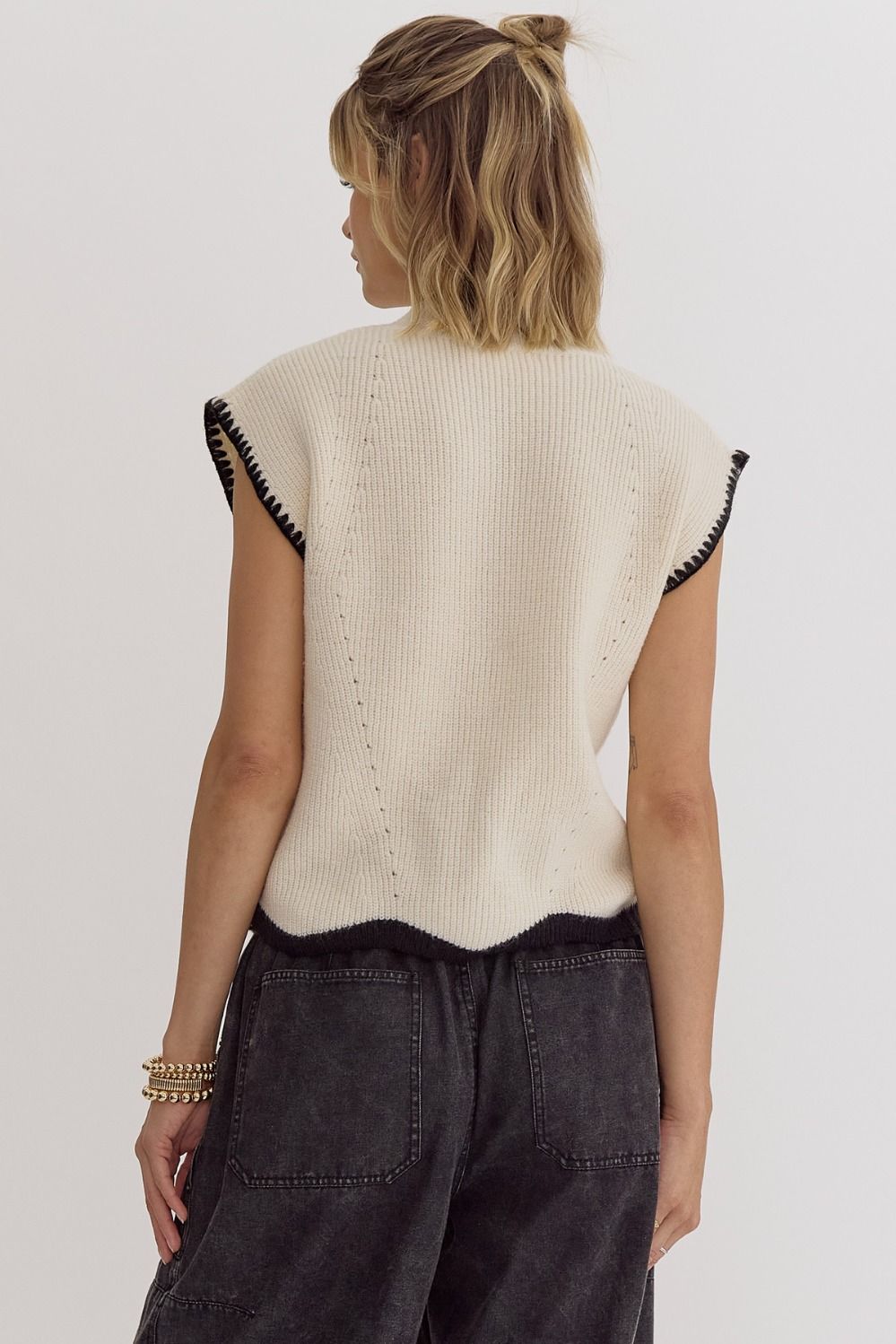 Contrast Scallop Sweater Top