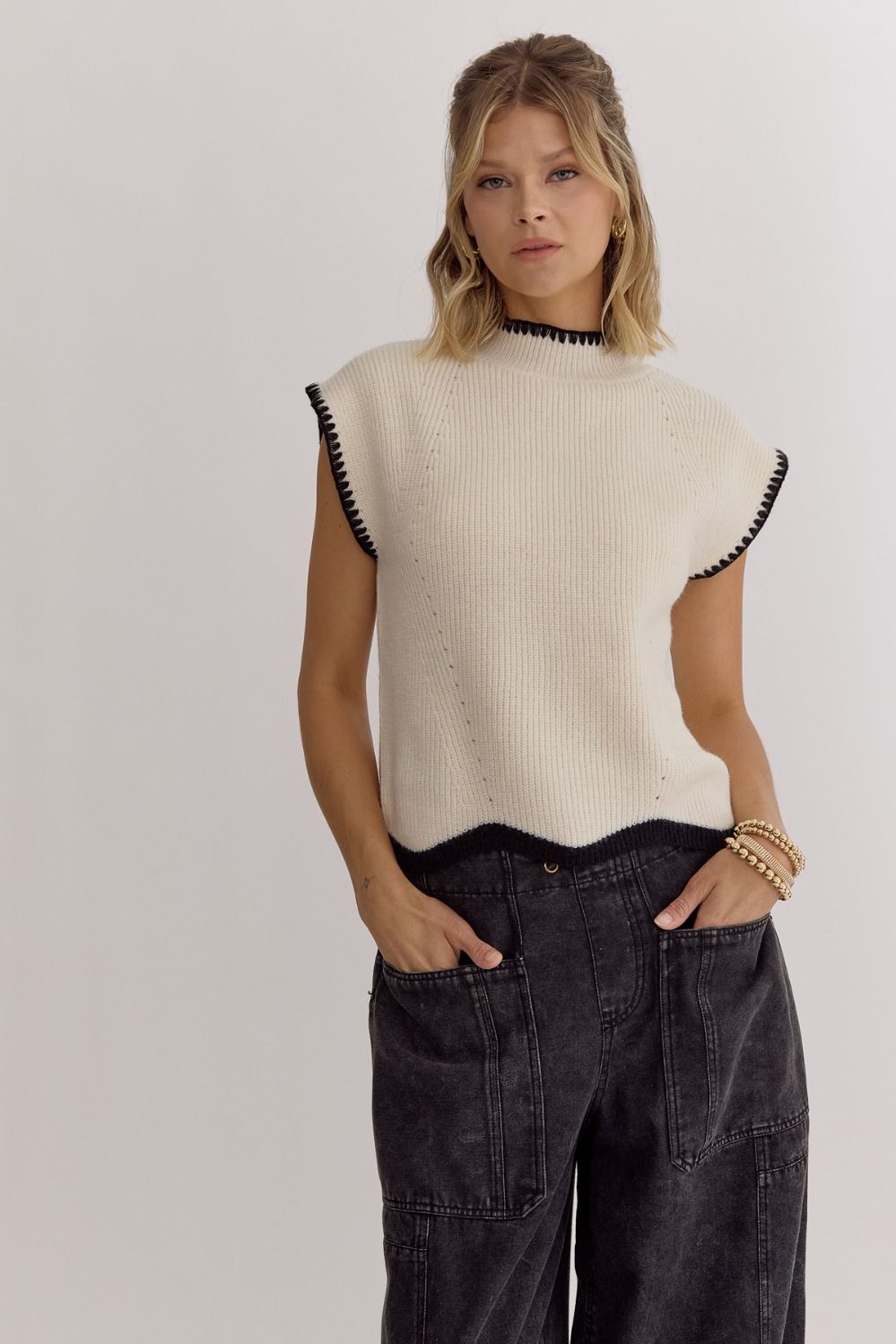 Contrast Scallop Sweater Top