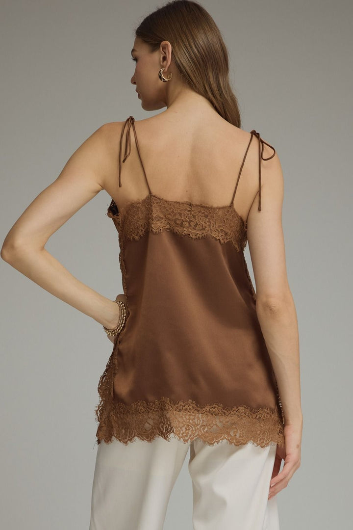 Lace Trim Cami Top in Brown