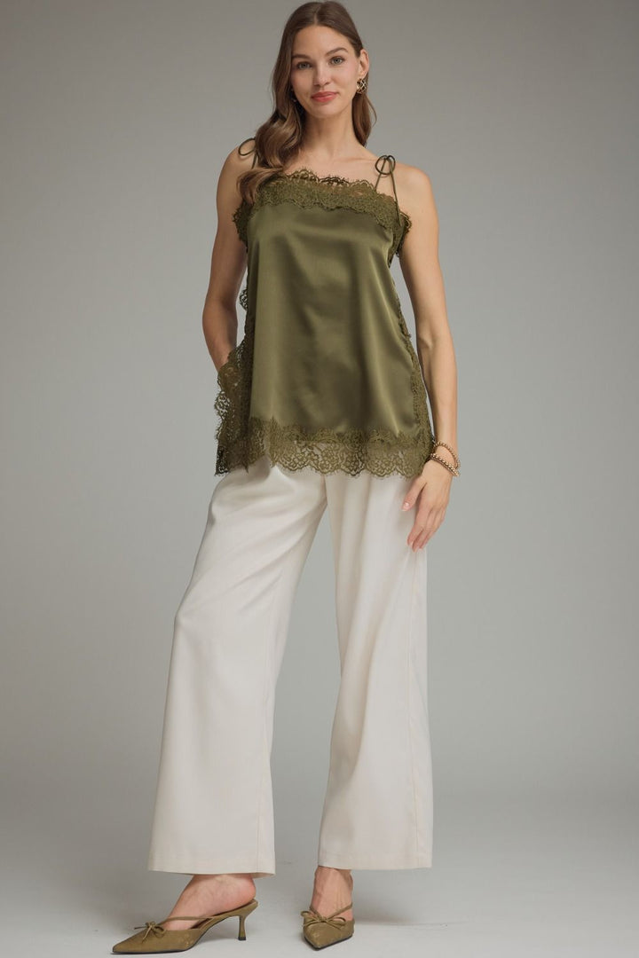 Lace Trim Cami Top in Olive