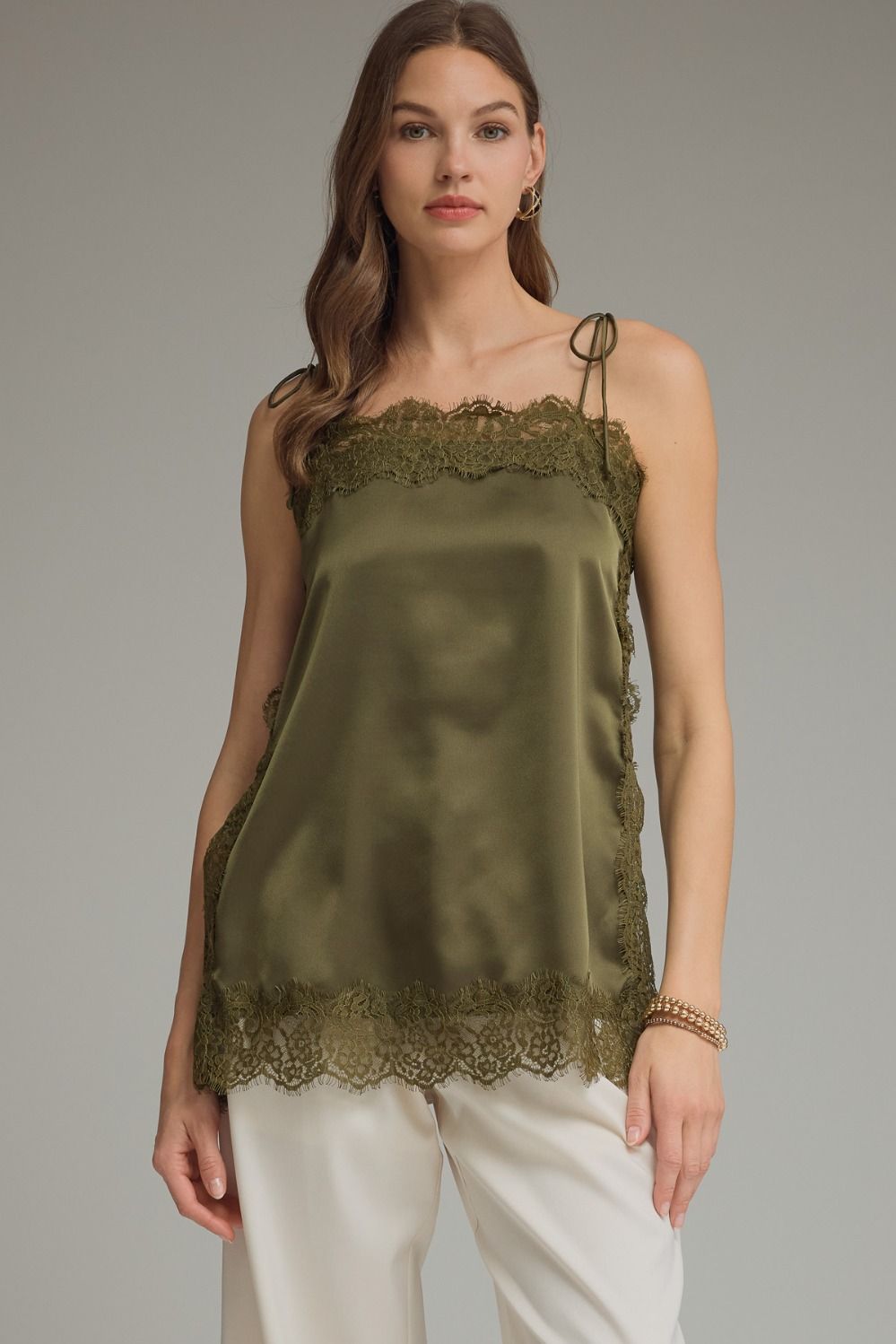Lace Trim Cami Top in Olive