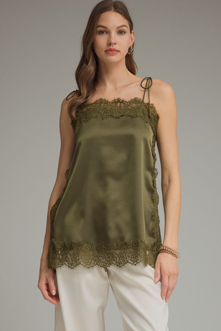 Lace Trim Cami Top in Olive