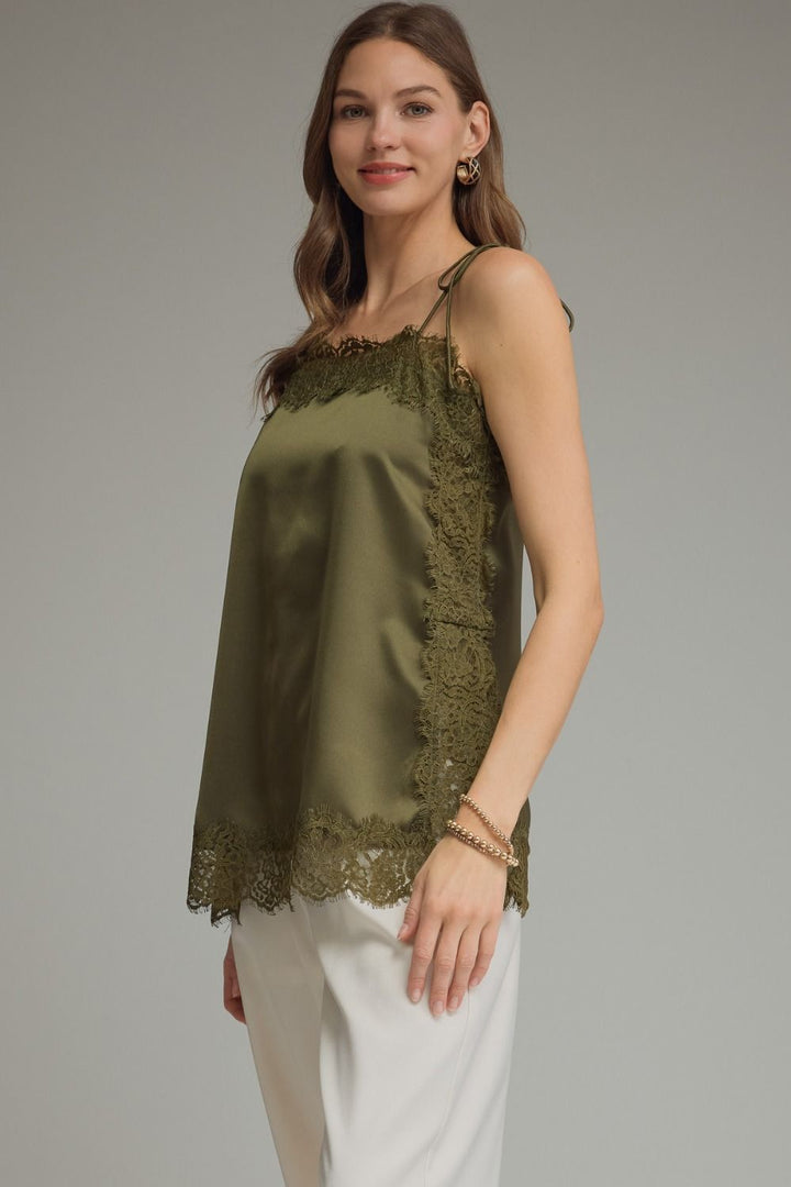 Lace Trim Cami Top in Olive