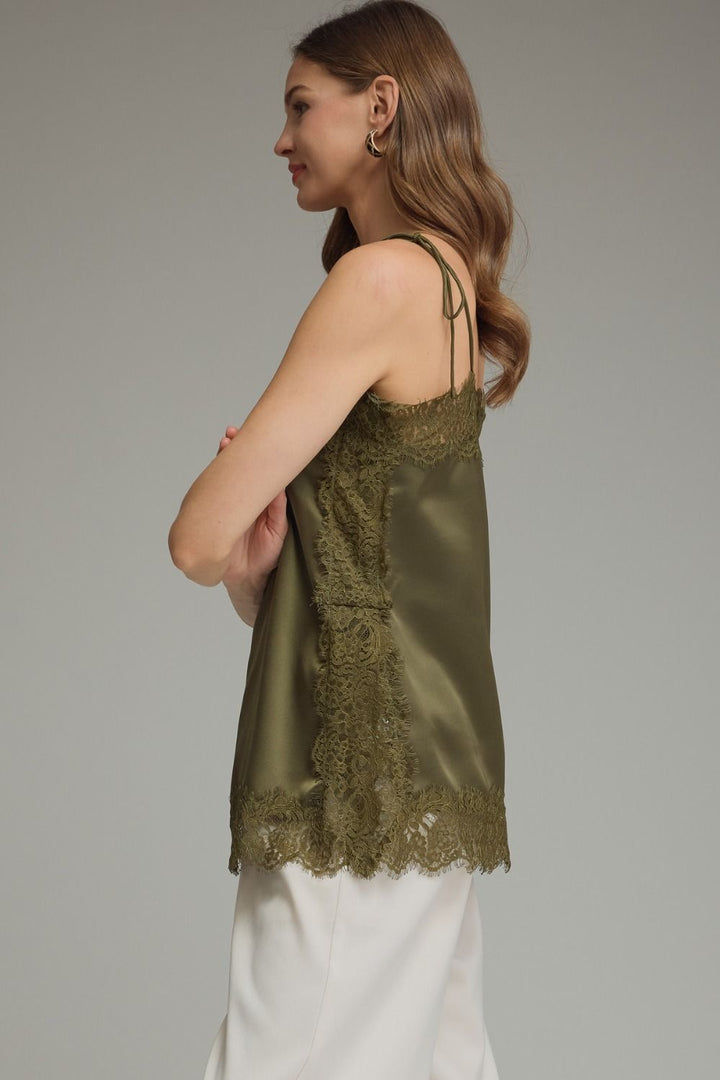 Lace Trim Cami Top in Olive
