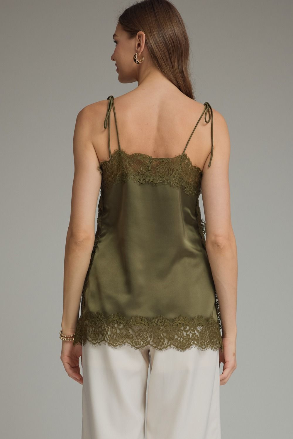Lace Trim Cami Top in Olive