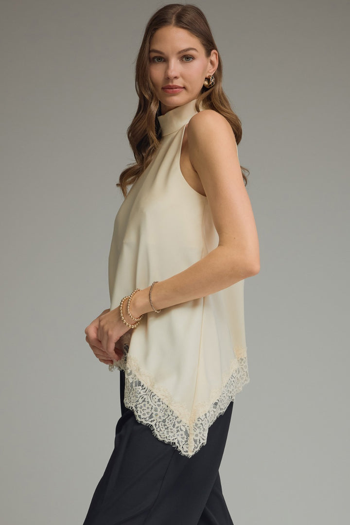 Lace Hem High Neck Blouse