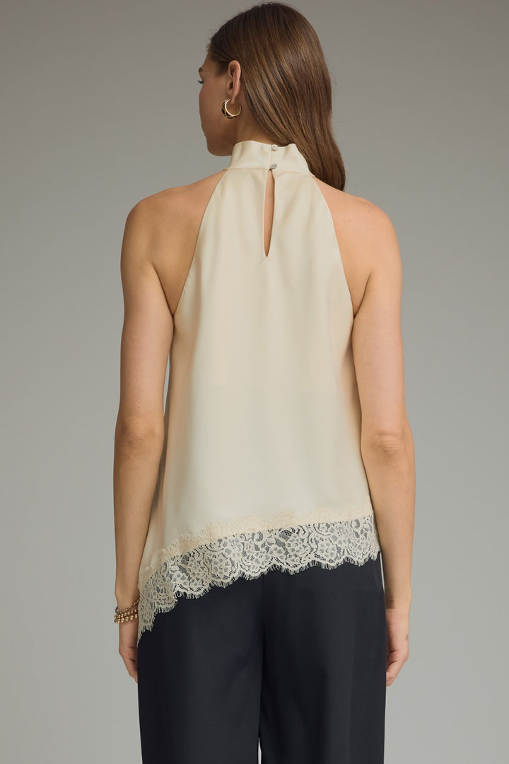Lace Hem High Neck Blouse