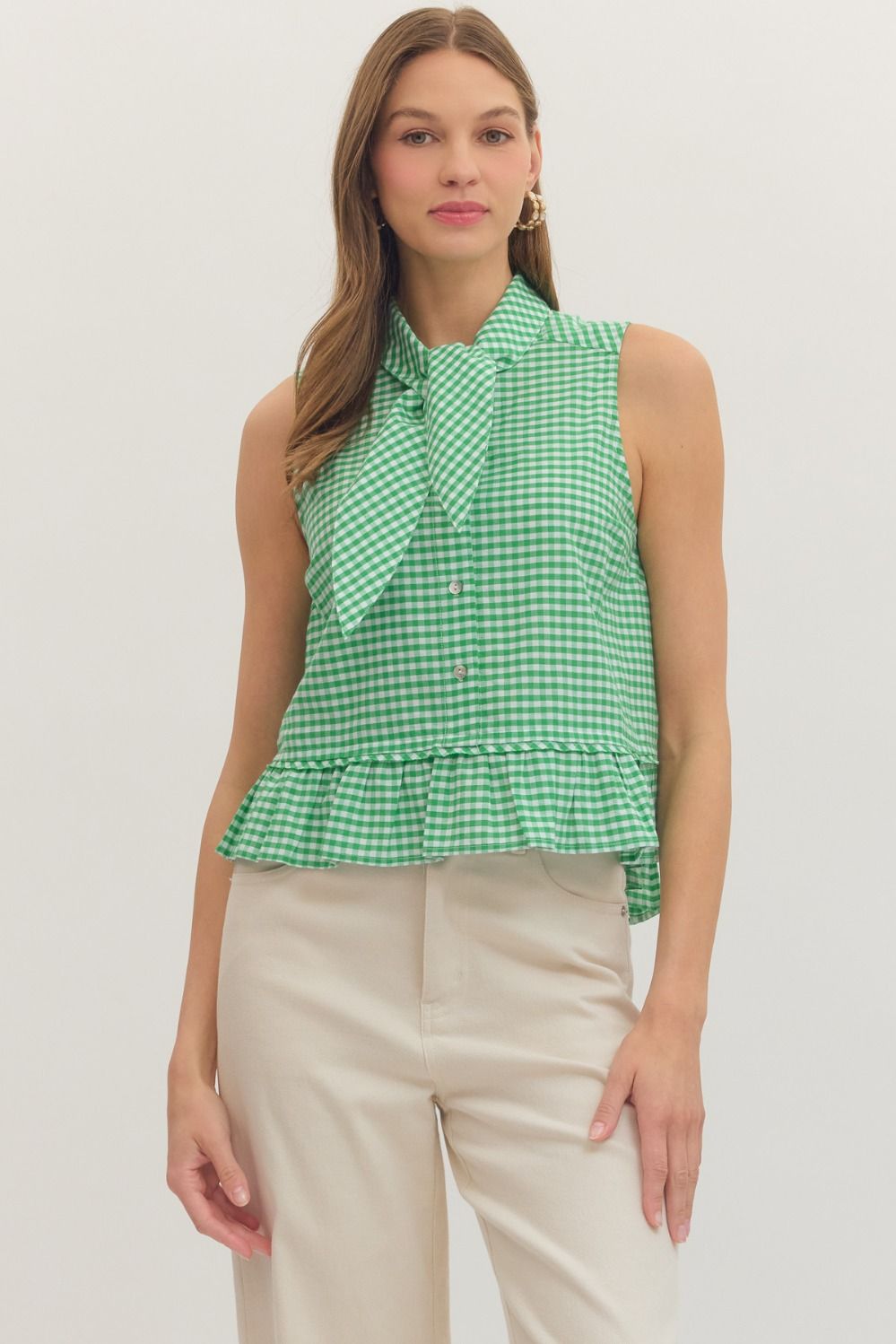 Gingham Tie Neck Top