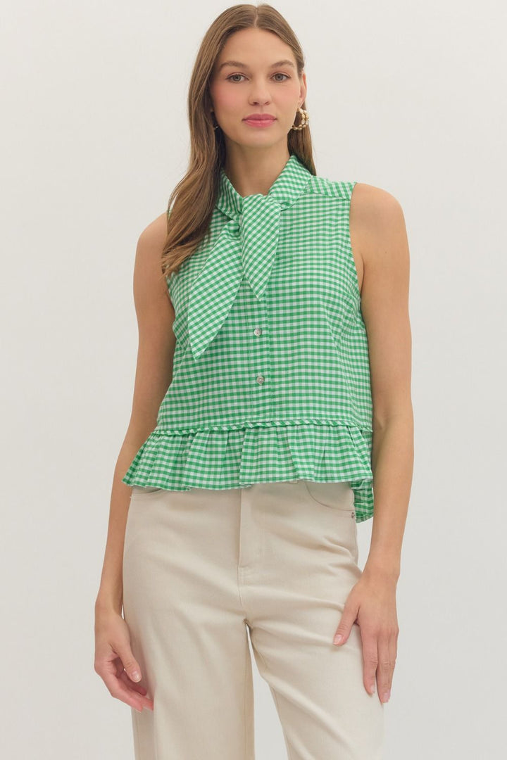 Gingham Tie Neck Top