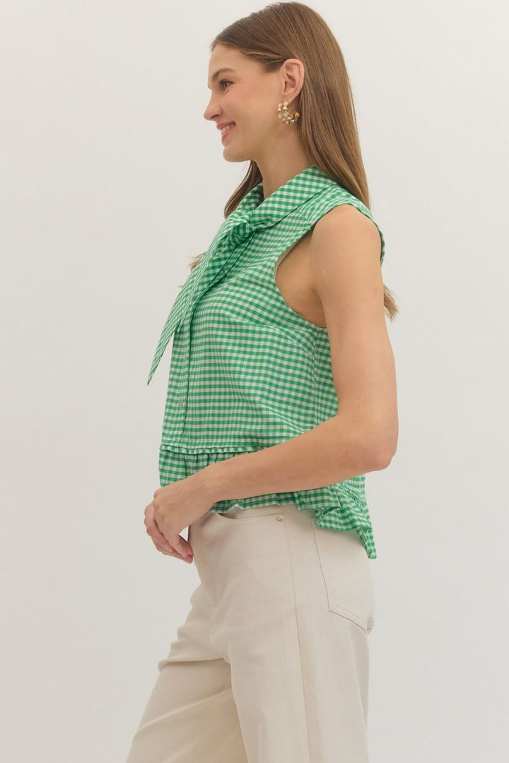 Gingham Tie Neck Top