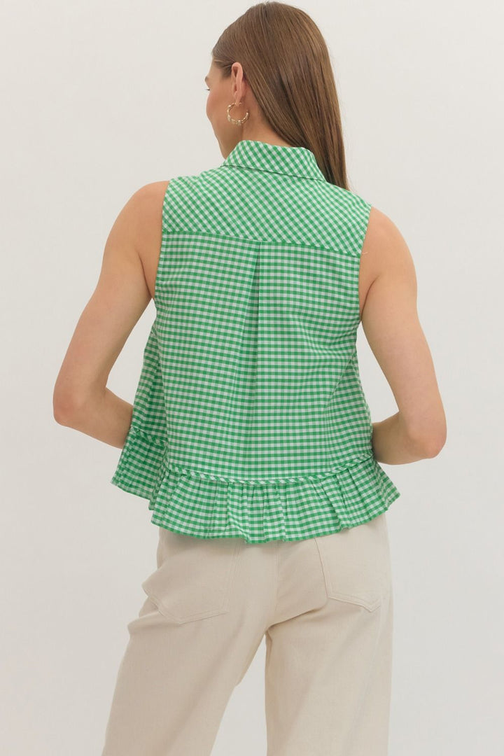 Gingham Tie Neck Top