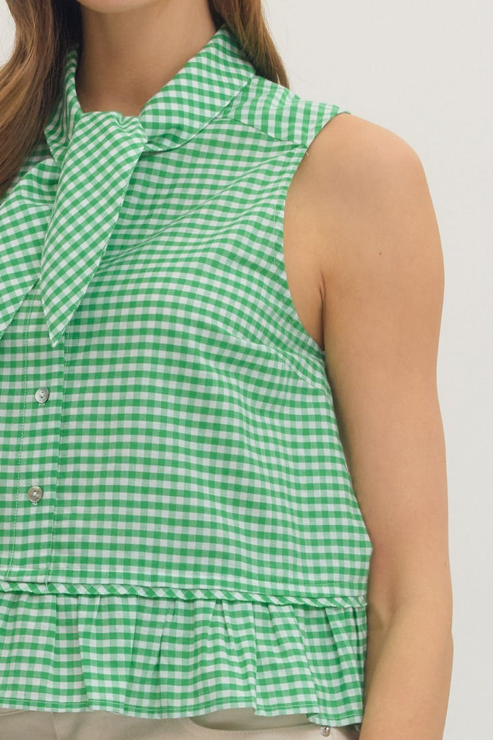 Gingham Tie Neck Top