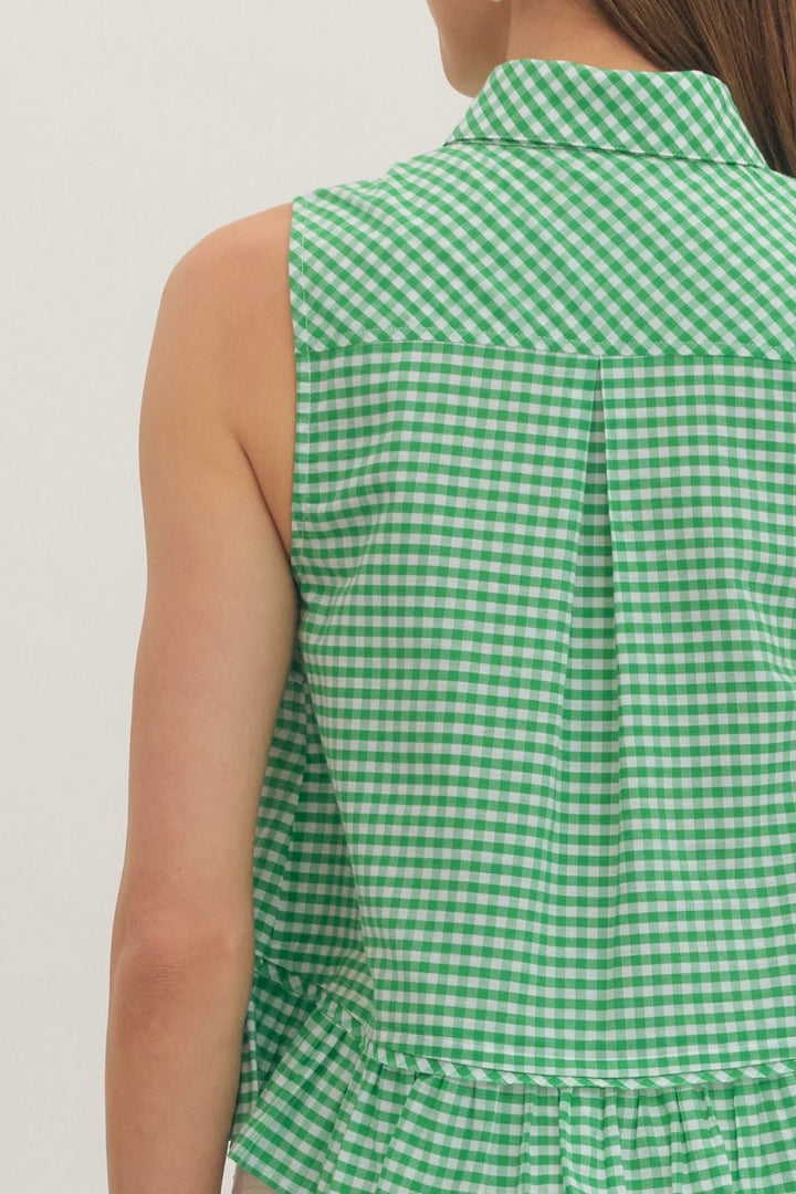 Gingham Tie Neck Top
