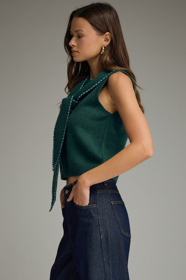 Savannah Tie-Neck Knit Top in Hunter Green