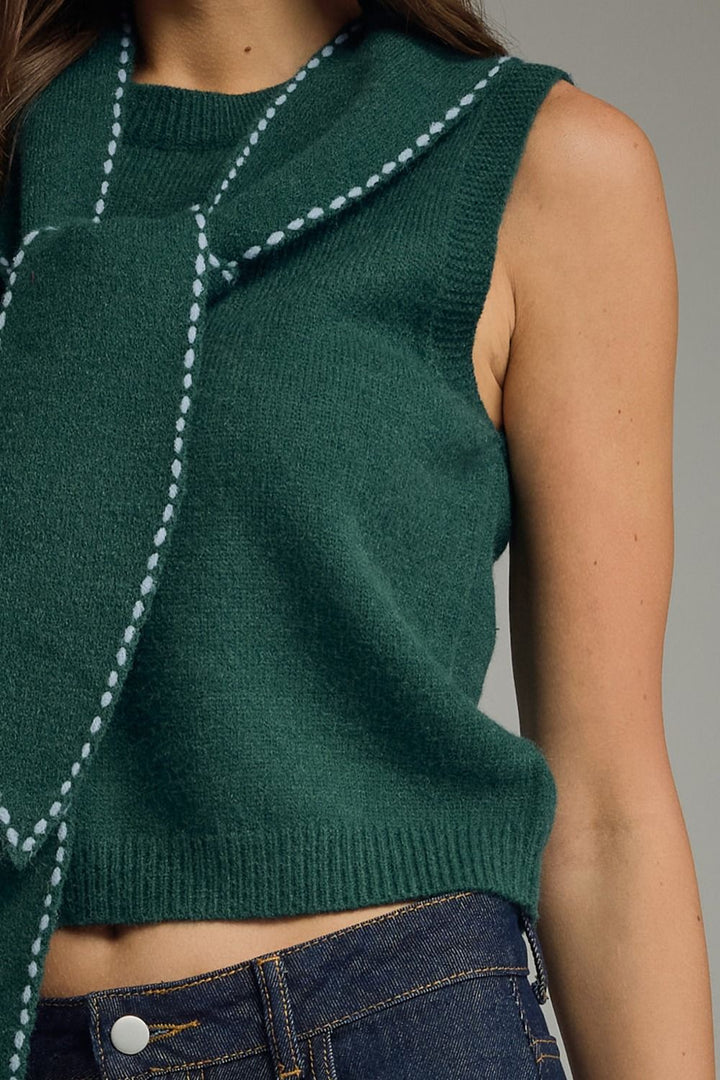 Savannah Tie-Neck Knit Top in Hunter Green